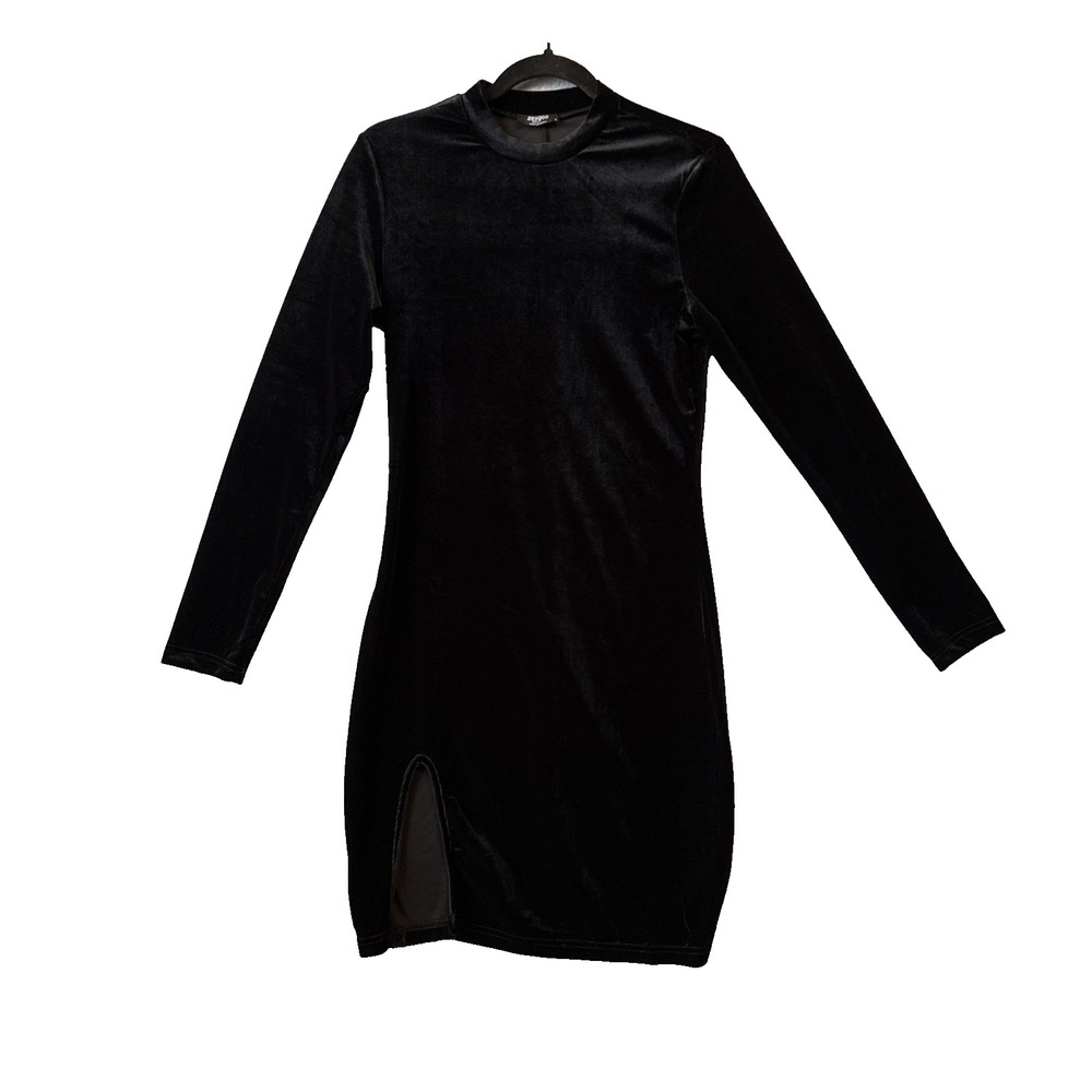 Whimsigoth Vampy Black Velvet Bodycon Dress S Long Sleeve Side Slit Goth Holiday